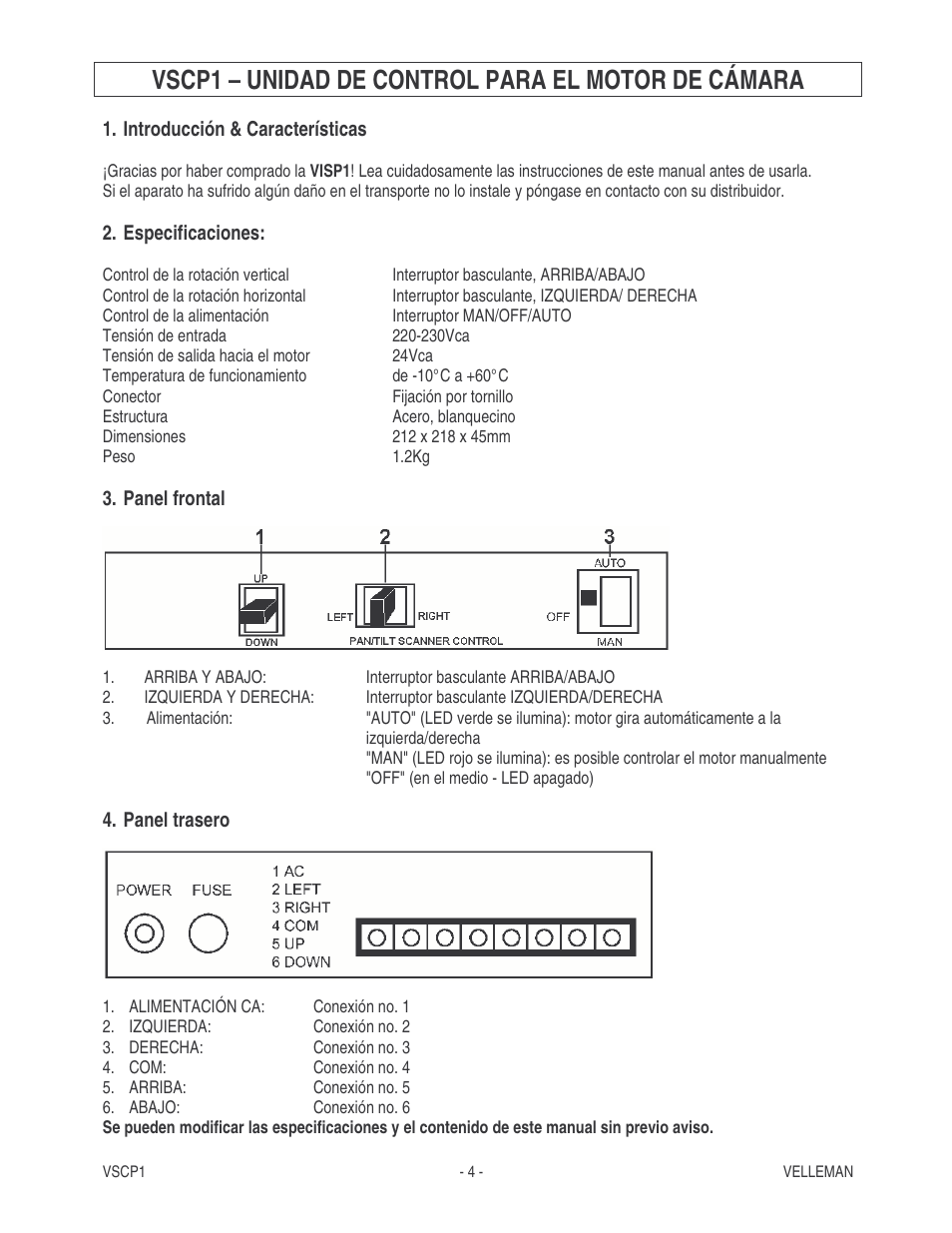 Vscp1 – unidad de control para el motor de cámara | Velleman VSCP1 User Manual | Page 4 / 5