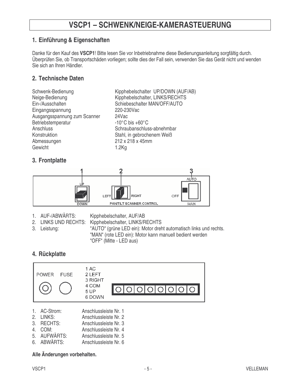 Vscp1 – schwenk/neige-kamerasteuerung | Velleman VSCP1 User Manual | Page 5 / 5