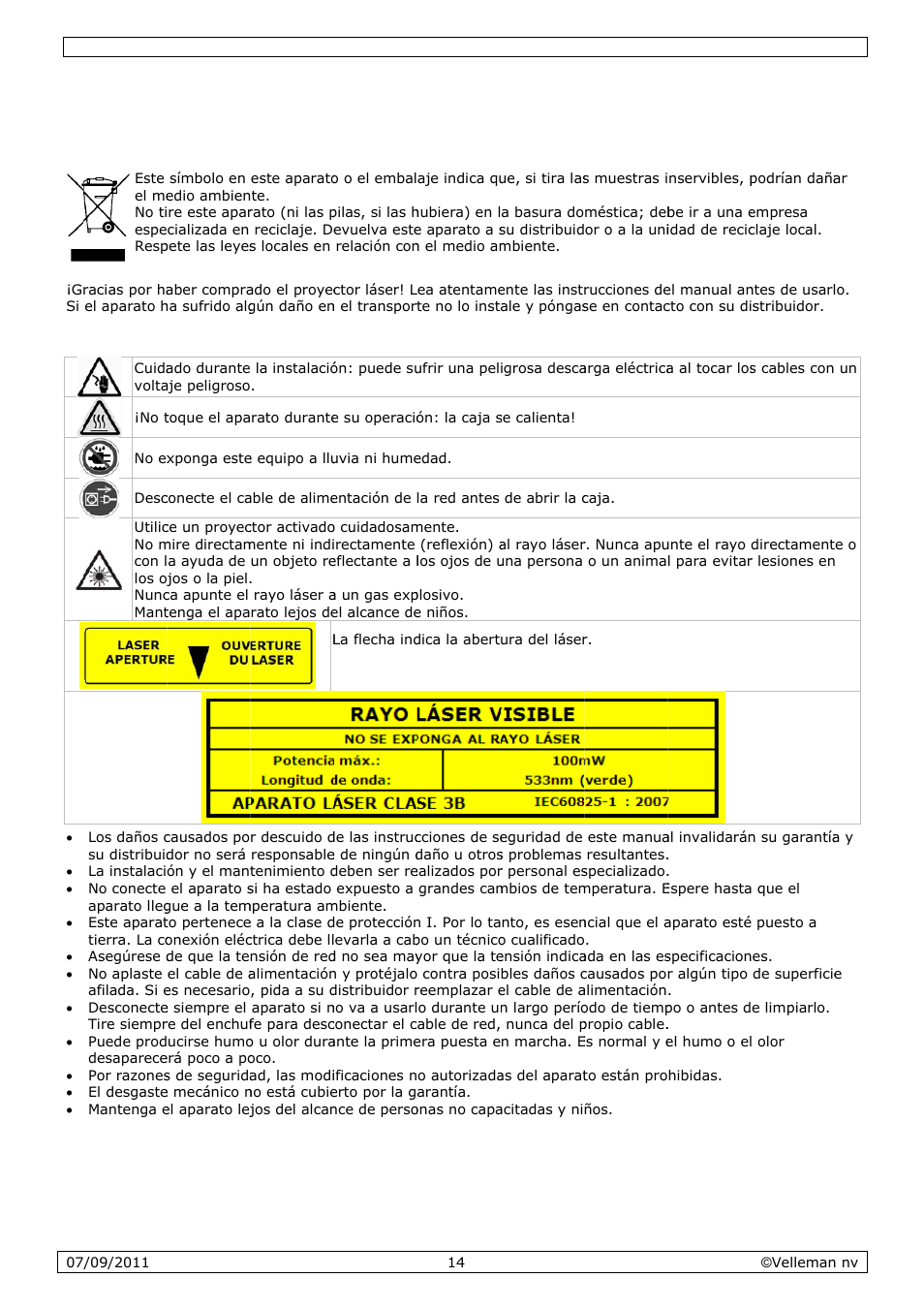 Manual del usuario, Manual, L del u | Usuari, Introdu, Instruc, Ucción, Cciones d, De segur, Idad | Velleman VDP801GLD10 User Manual | Page 14 / 23