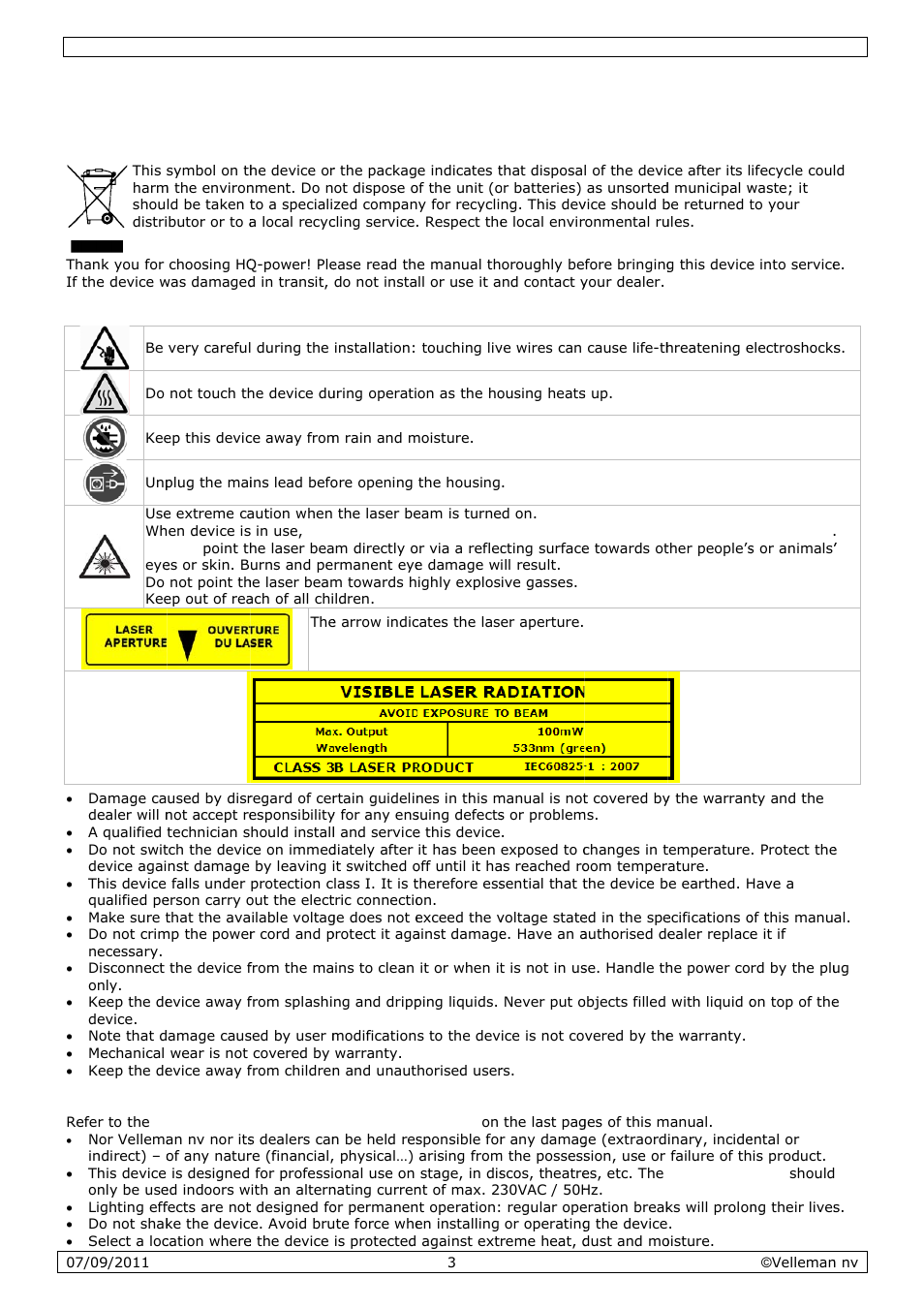 User manual, Er man, Introdu | Safety i, Genera, Uction, Instruct, L guideli, Ions, Ines | Velleman VDP801GLD10 User Manual | Page 3 / 23