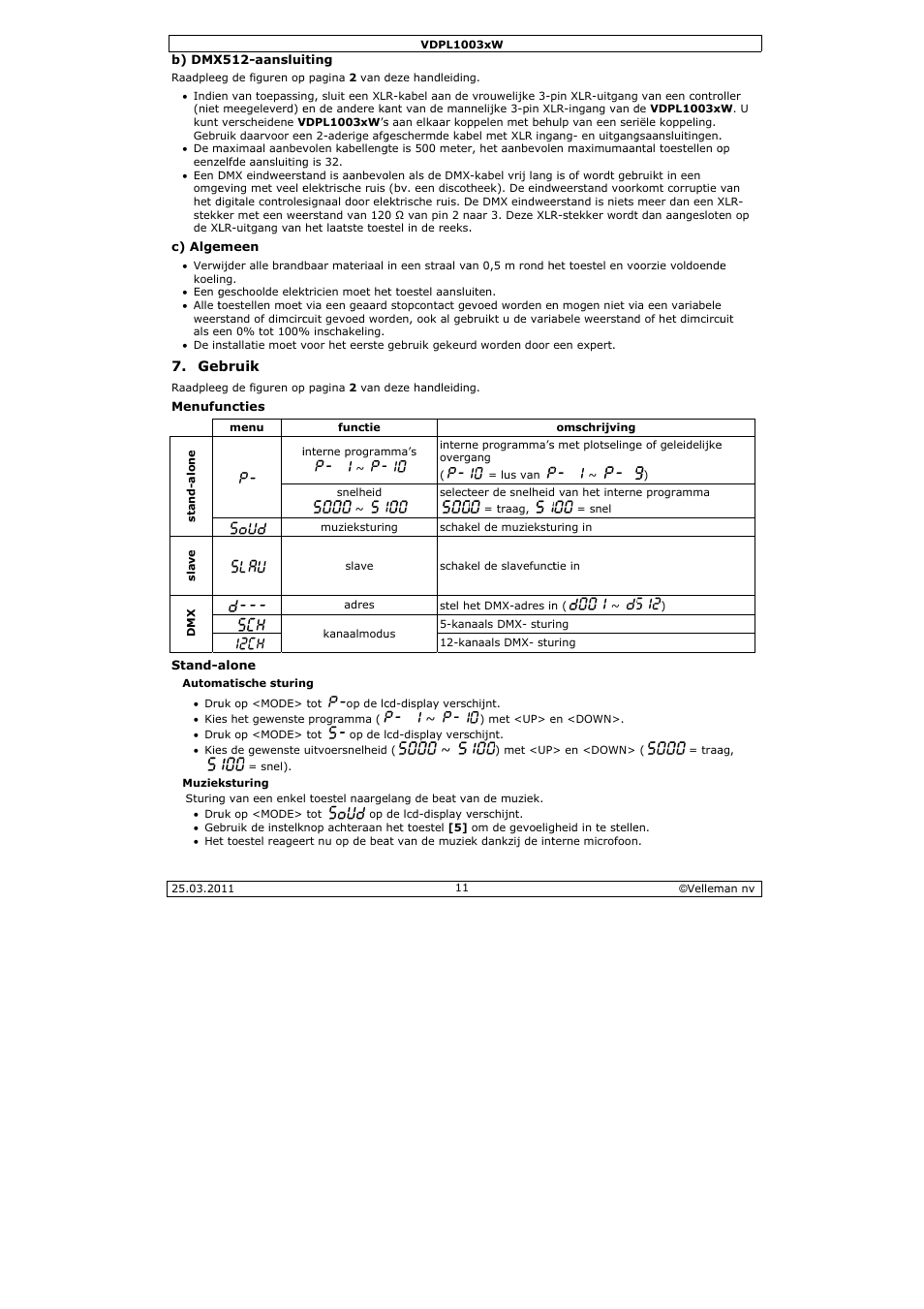 Velleman VDPL1003CW User Manual | Page 11 / 34