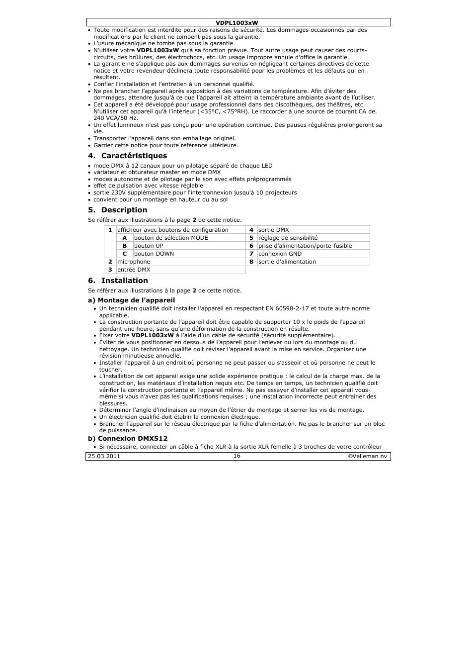 Velleman VDPL1003CW User Manual | Page 16 / 34