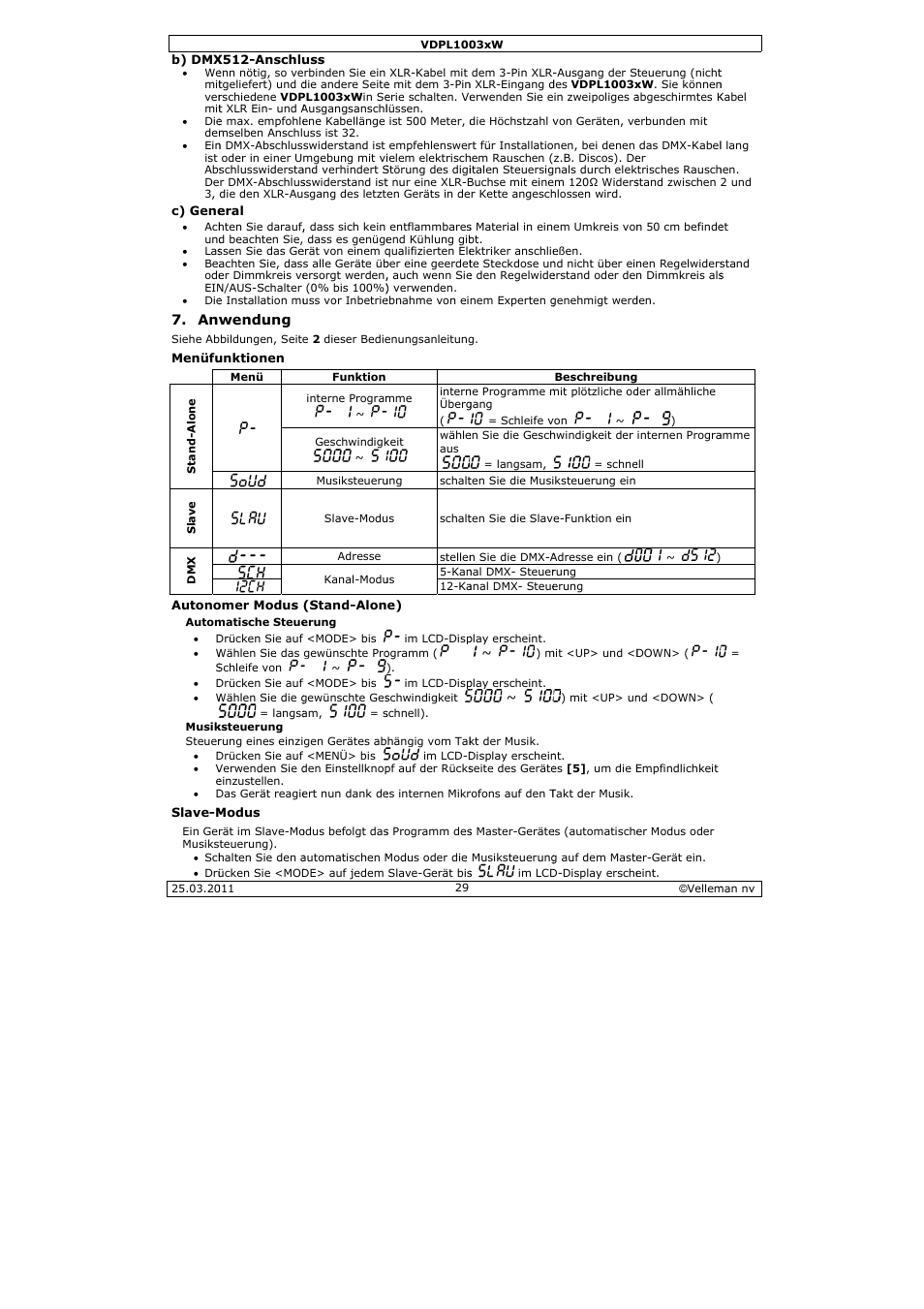 Velleman VDPL1003CW User Manual | Page 29 / 34