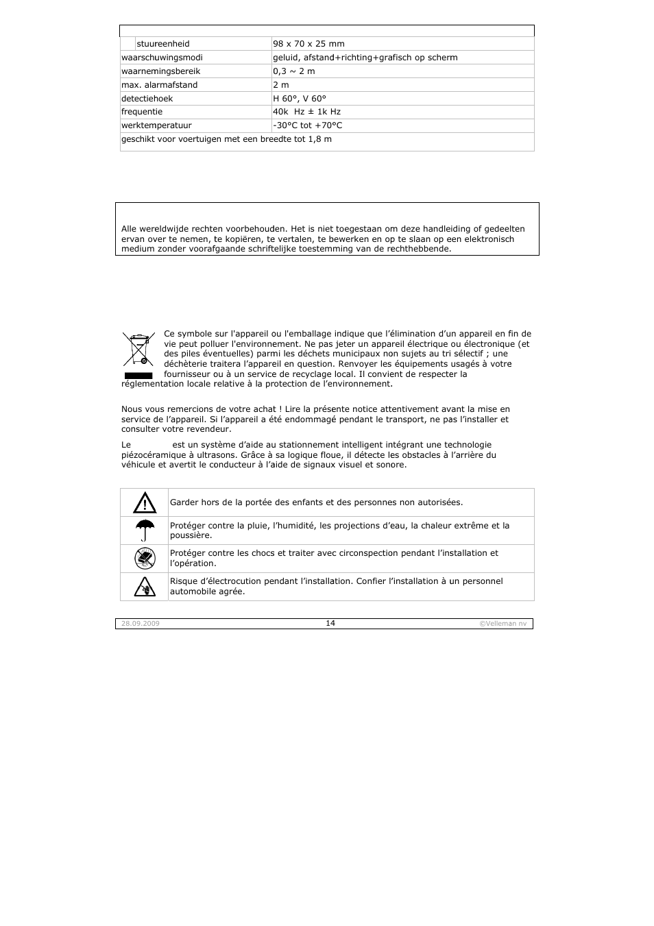 Tice d, D’empl | Velleman SPBS10 User Manual | Page 14 / 31