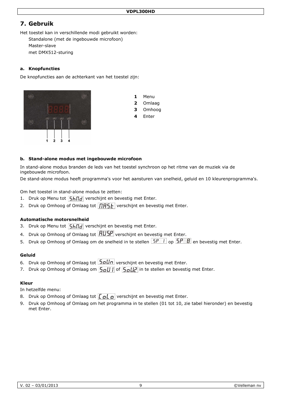 Gebruik | Velleman VDPL300HD User Manual | Page 9 / 31