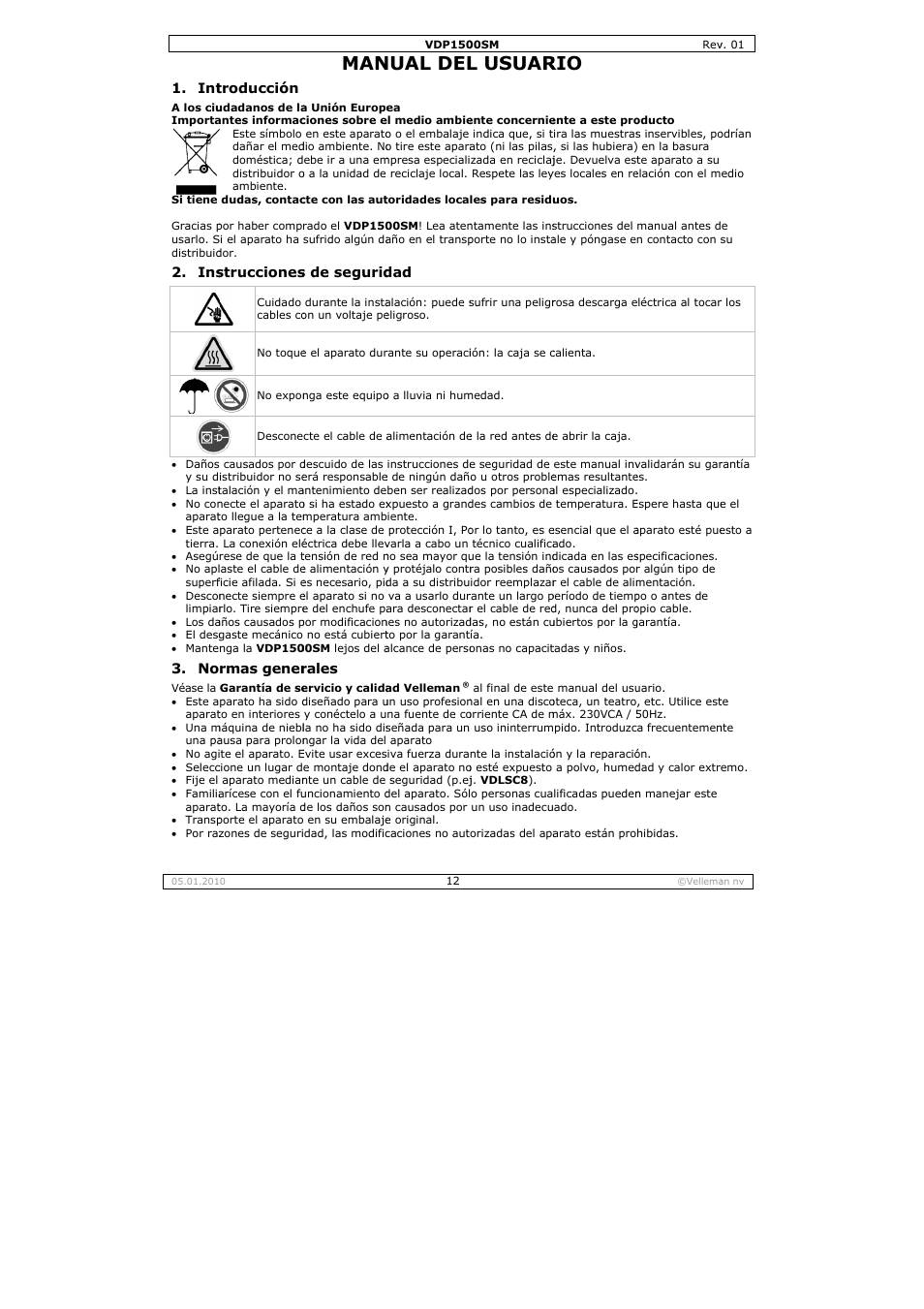 Nual del, L usuar | Velleman VDP1500SM User Manual | Page 12 / 19