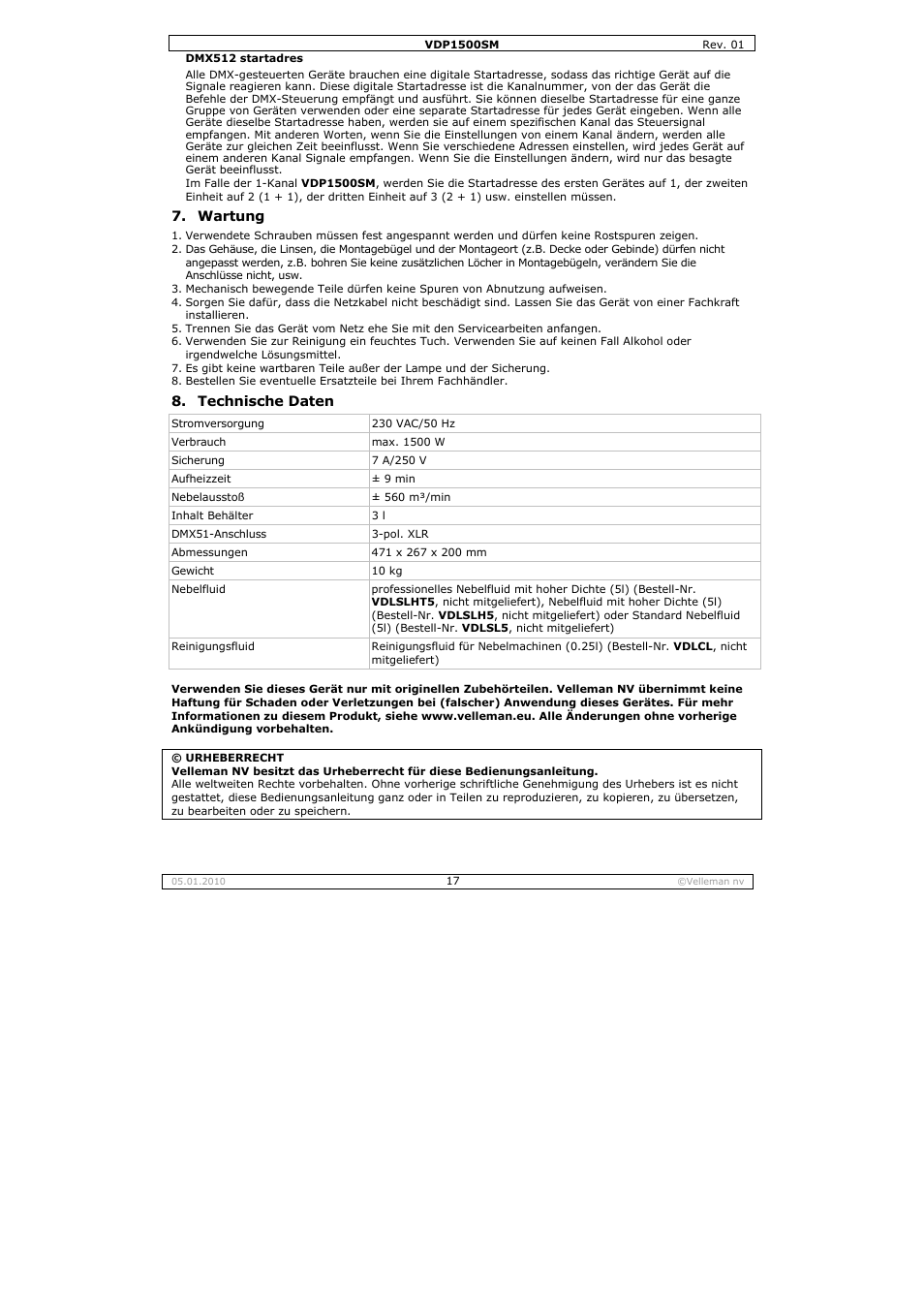 Velleman VDP1500SM User Manual | Page 17 / 19