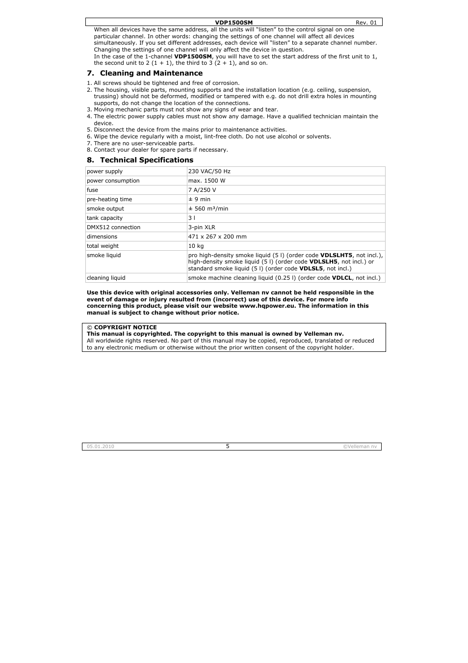 Velleman VDP1500SM User Manual | Page 5 / 19