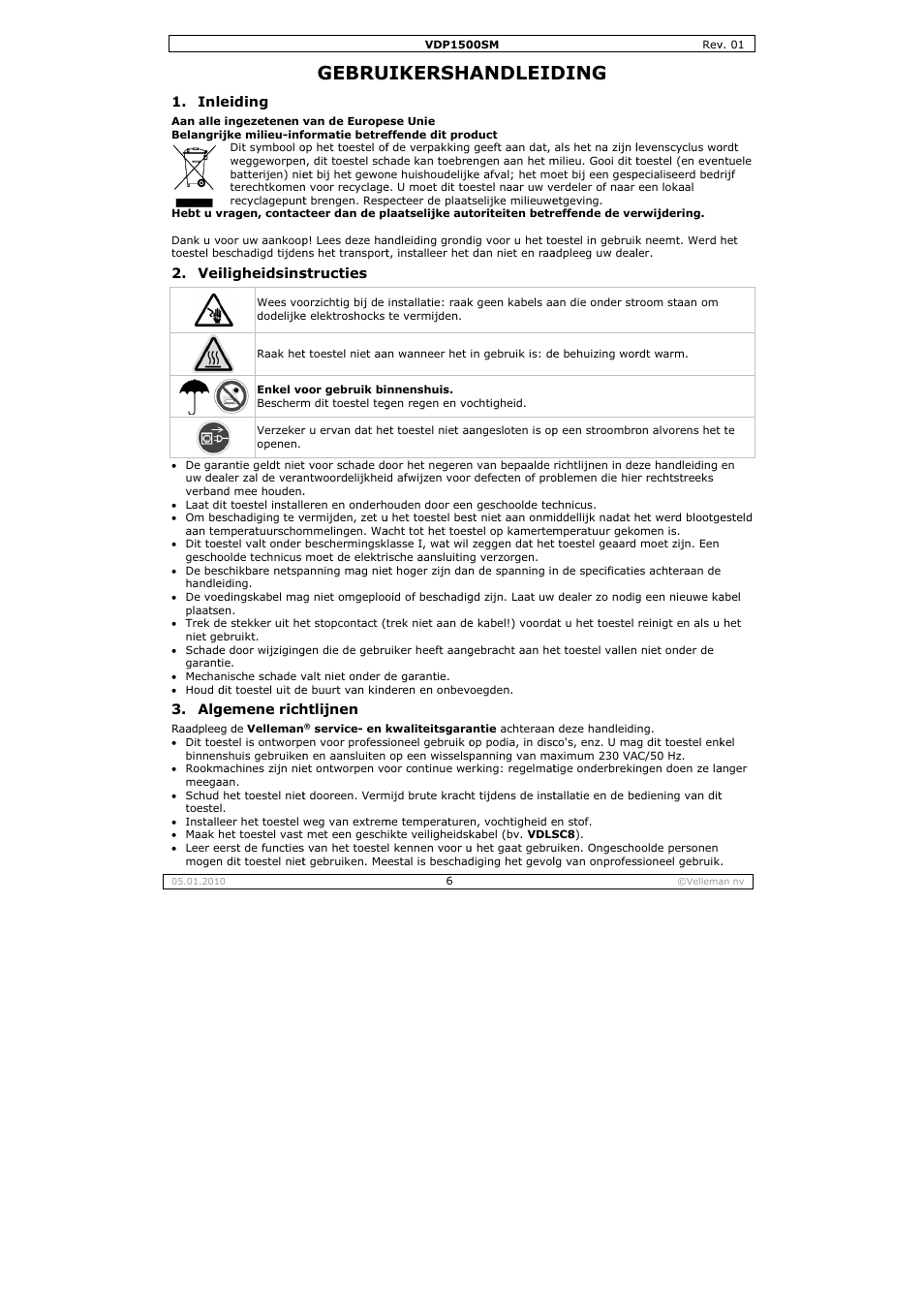 Gebru, Uikersha, Andleid | Ding | Velleman VDP1500SM User Manual | Page 6 / 19