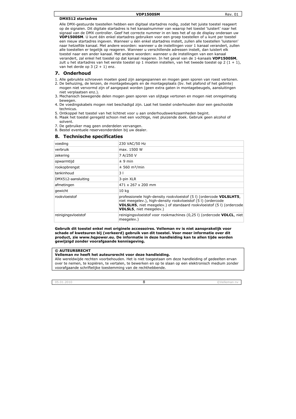 Velleman VDP1500SM User Manual | Page 8 / 19