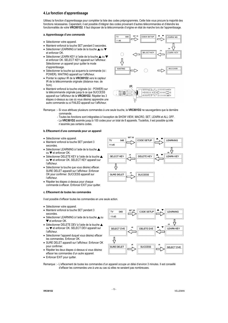 La fonction d’apprentissage | Velleman VRC801D2 User Manual | Page 13 / 52