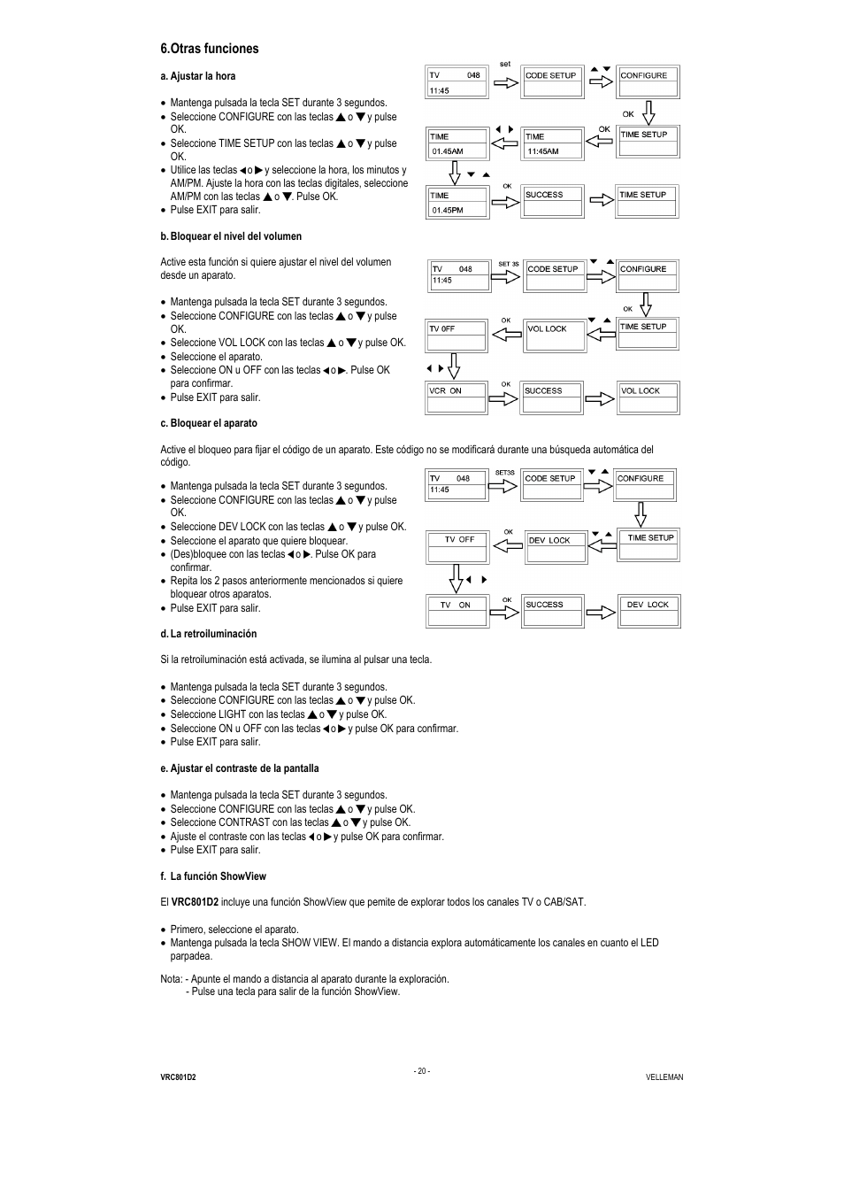 Otras funciones | Velleman VRC801D2 User Manual | Page 20 / 52