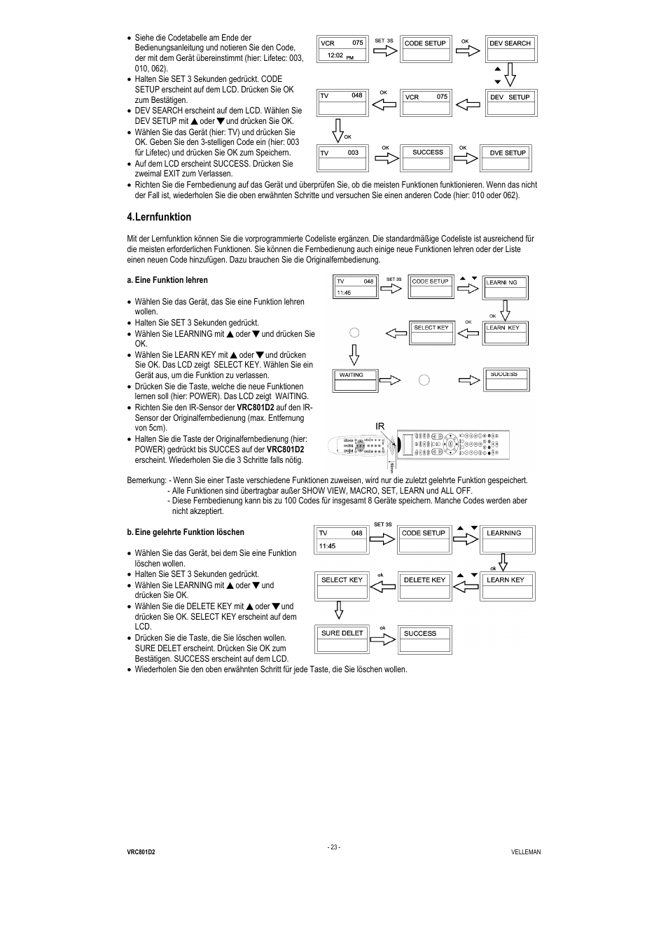 Lernfunktion | Velleman VRC801D2 User Manual | Page 23 / 52