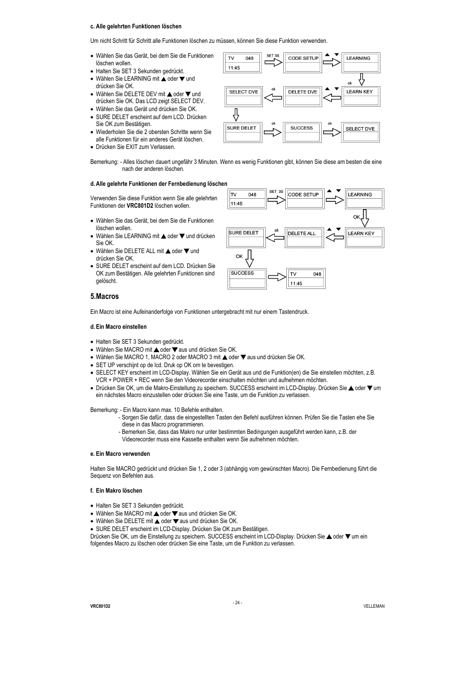 Macros | Velleman VRC801D2 User Manual | Page 24 / 52