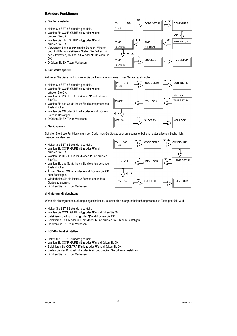 Andere funktionen | Velleman VRC801D2 User Manual | Page 25 / 52