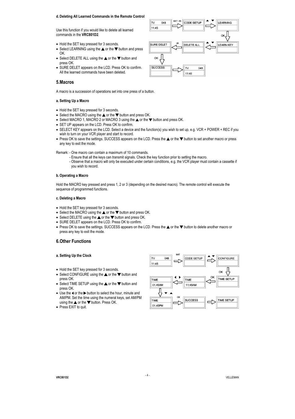 Macros, Other functions | Velleman VRC801D2 User Manual | Page 4 / 52