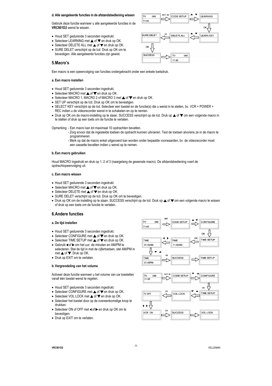 Macro’s, Andere functies | Velleman VRC801D2 User Manual | Page 9 / 52