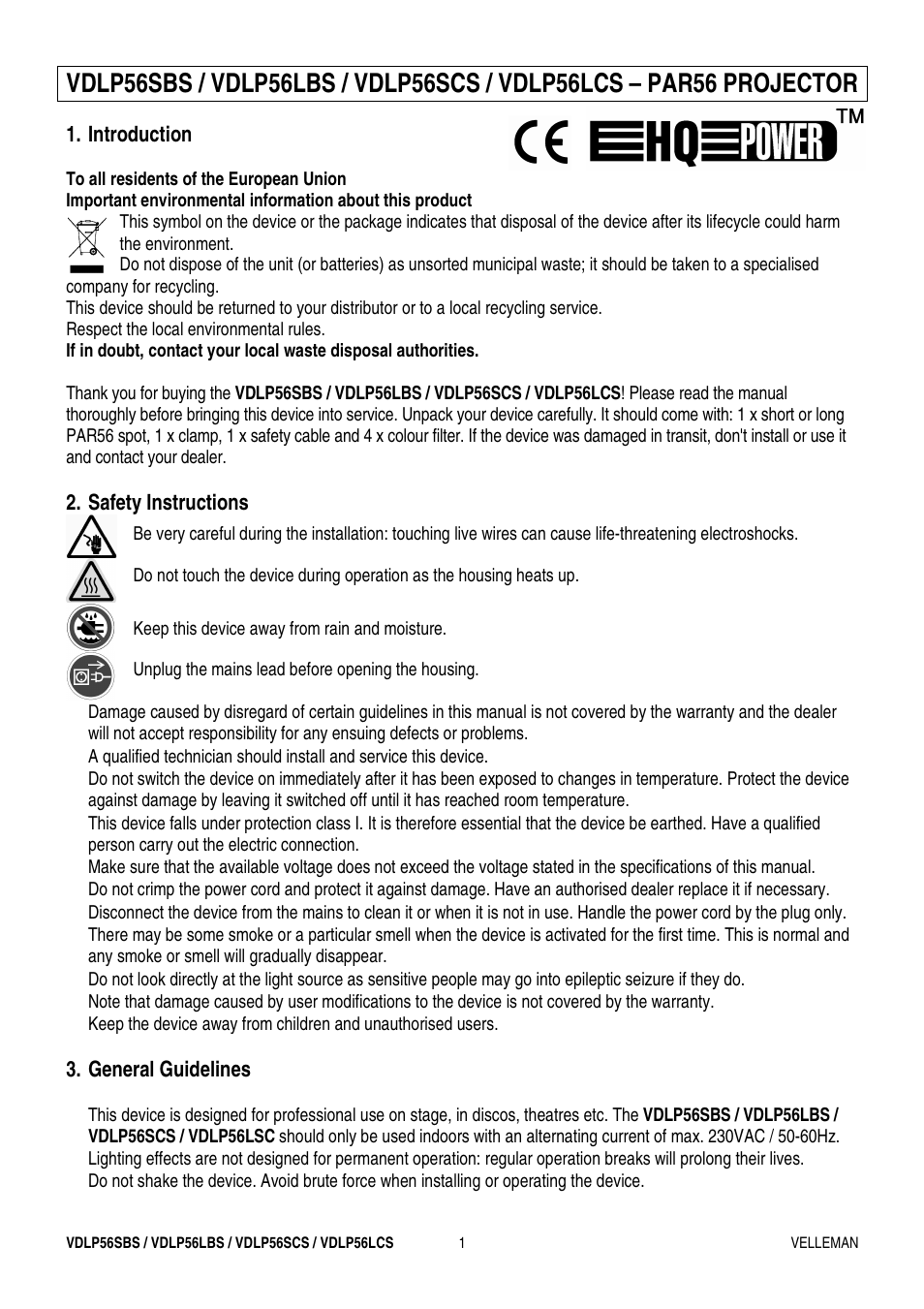 Velleman VDLP56LBS User Manual | 16 pages