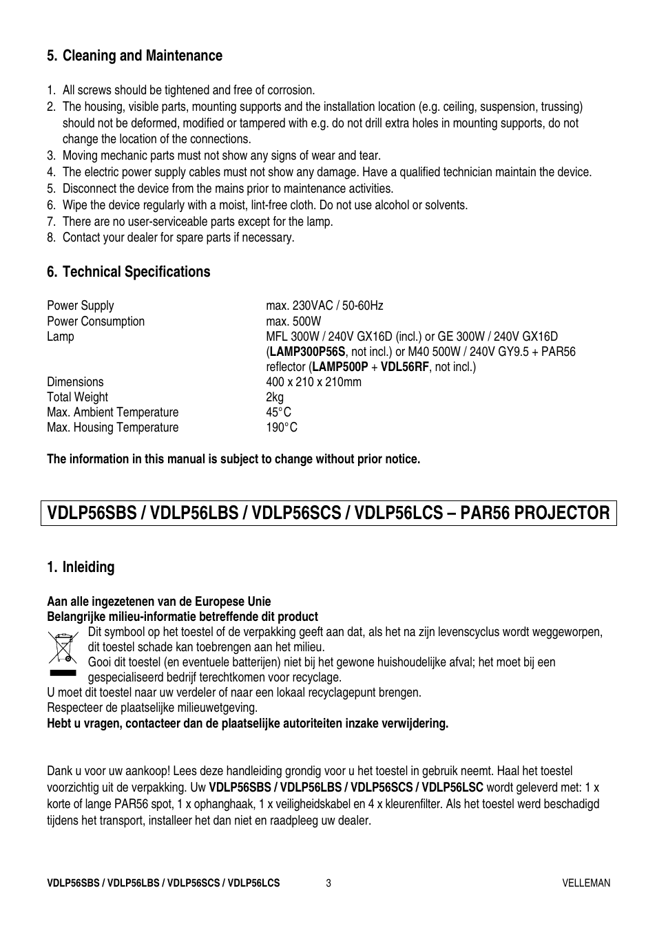 Velleman VDLP56LBS User Manual | Page 3 / 16