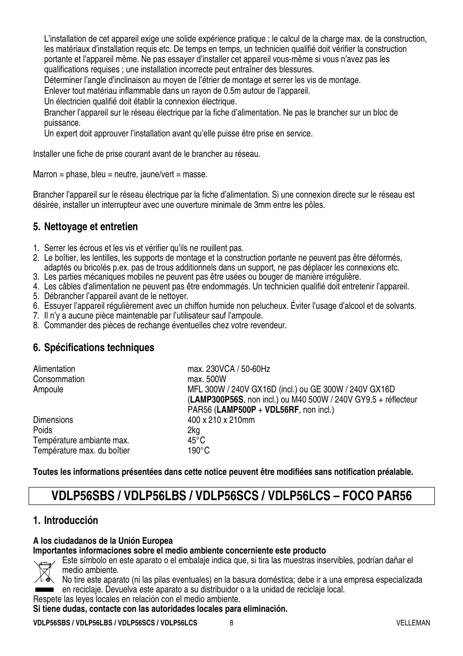 Velleman VDLP56LBS User Manual | Page 8 / 16