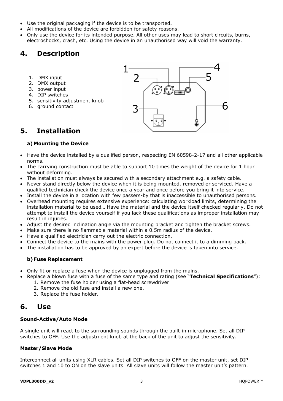 Description, Installation | Velleman VDPL300DD User Manual | Page 3 / 23