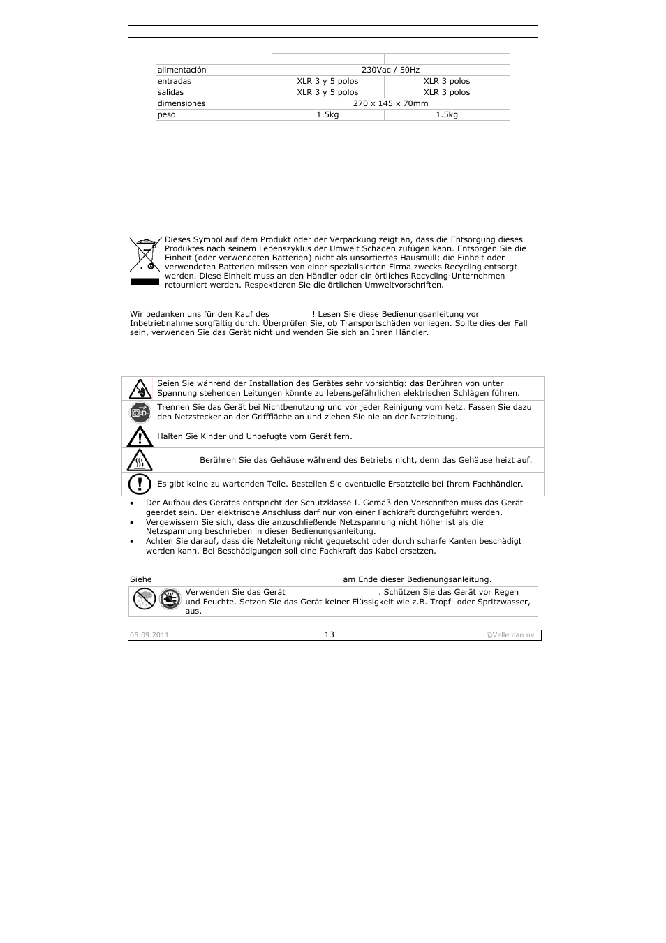 Bedienungsanleitung, Bedie, Enungs | Anleitu | Velleman VDPSP0x User Manual | Page 13 / 17