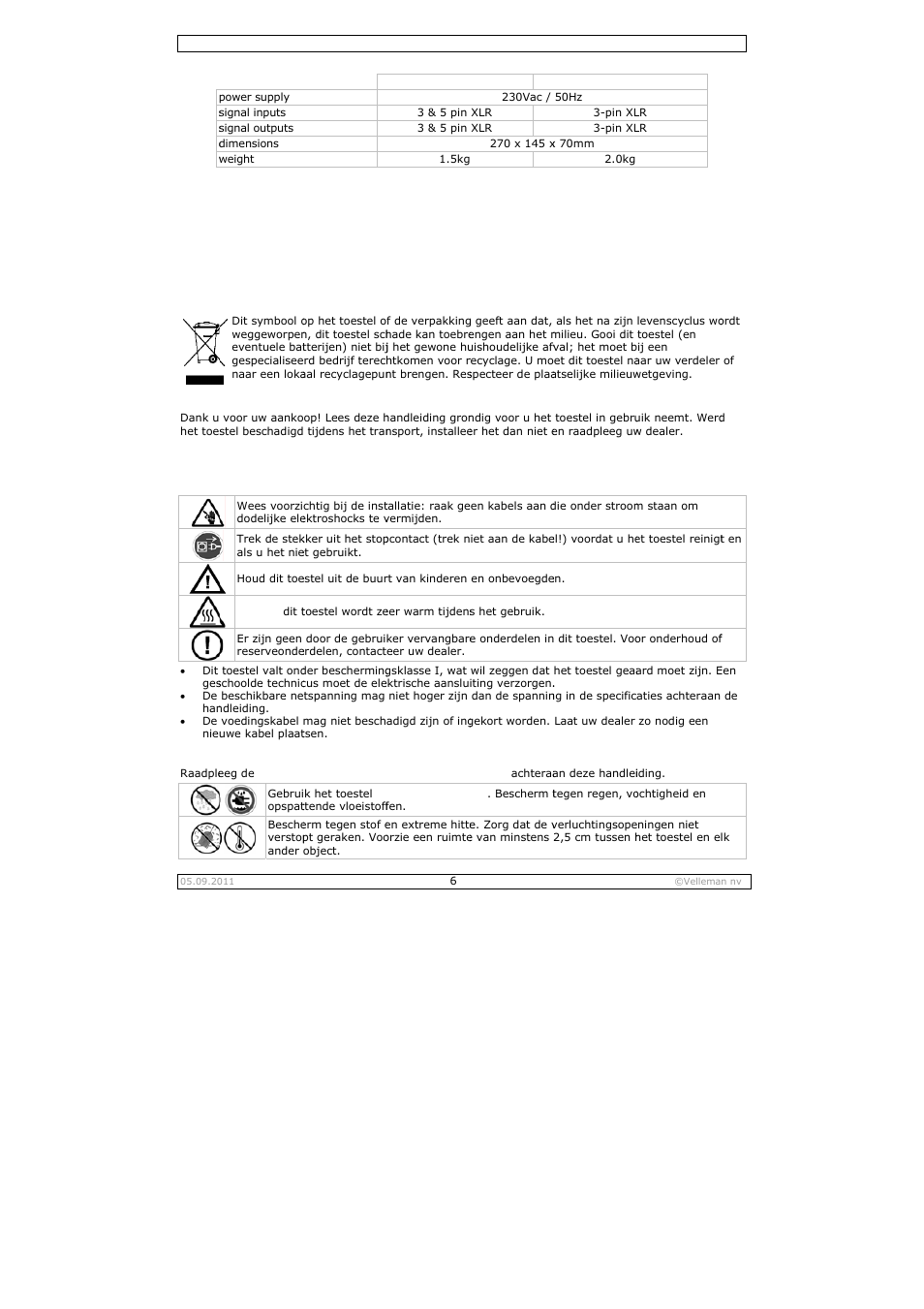 Gebruikershandleiding, Gebru, Uikersha | Andleid, Ding | Velleman VDPSP0x User Manual | Page 6 / 17