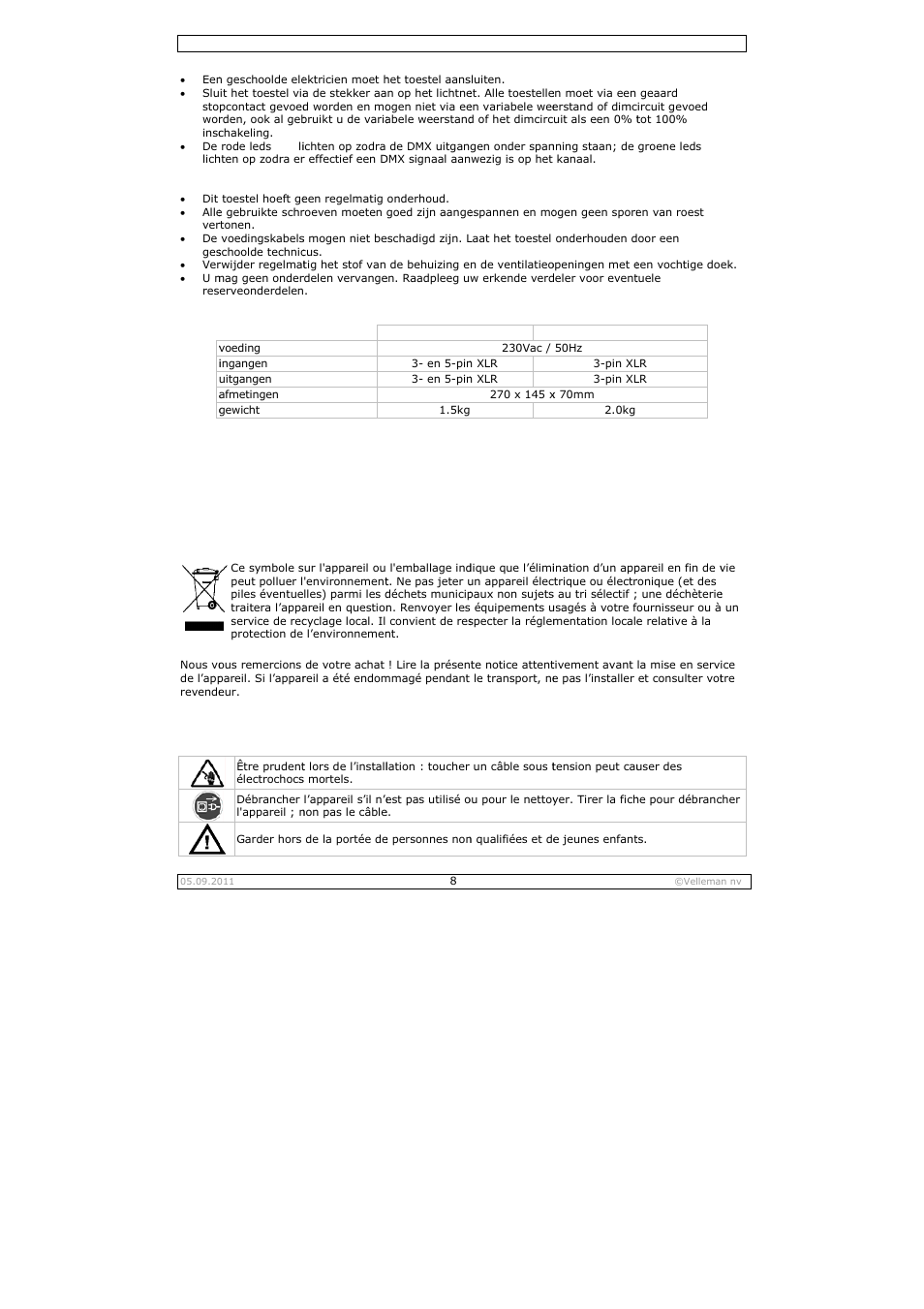 Notice d'emploi, Otice d, Emploi | Velleman VDPSP0x User Manual | Page 8 / 17