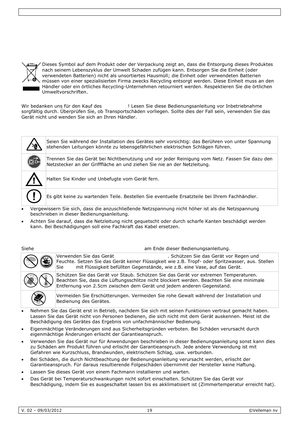 Bedienungsanleitung, Dienun, Ngsan | Nleitu, Einführ, Sicherh, Allgem, Rung, Heitshinw, Eine rich | Velleman VDSMP33 User Manual | Page 19 / 25