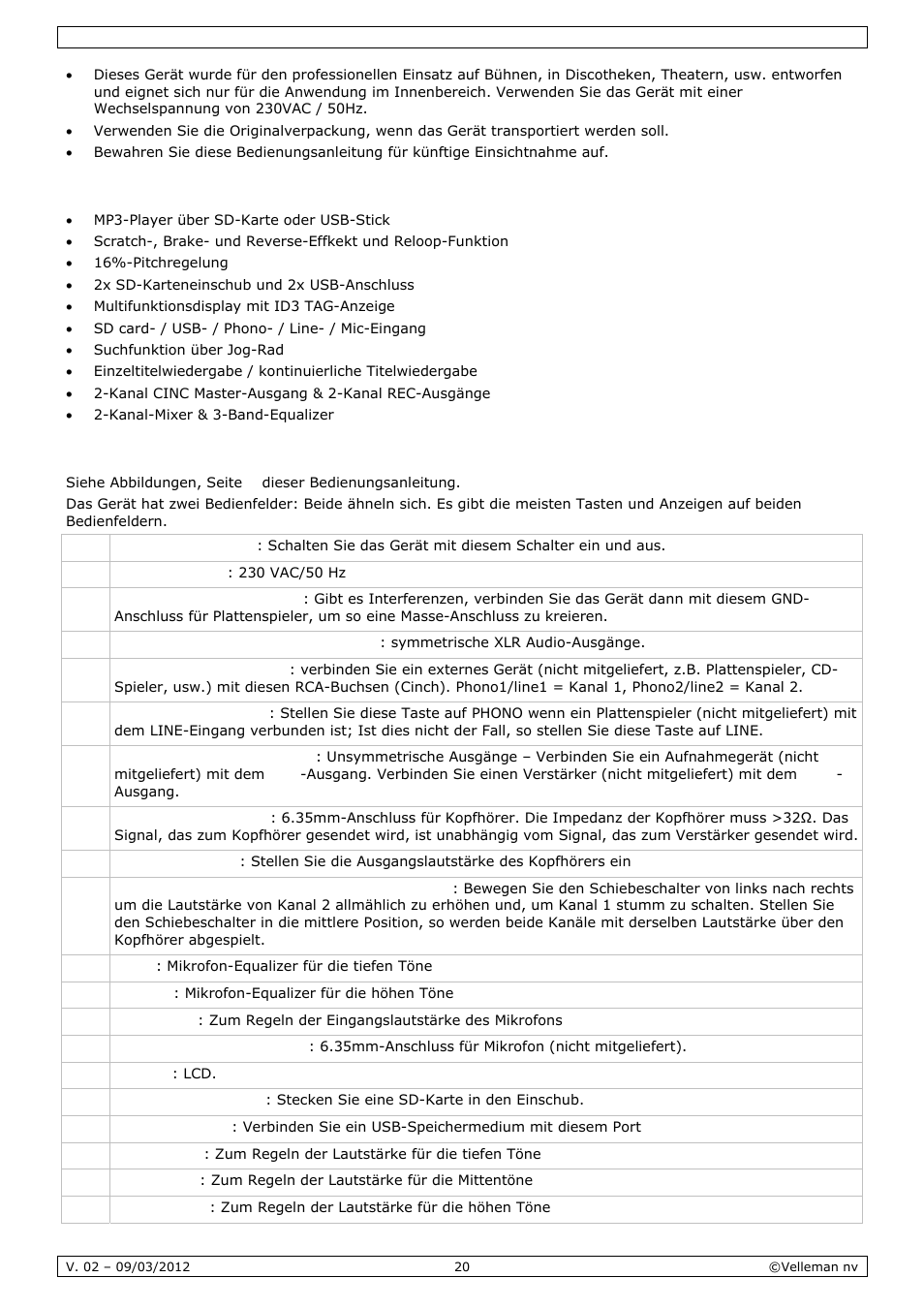 Eigenschaften, Umschreibung | Velleman VDSMP33 User Manual | Page 20 / 25