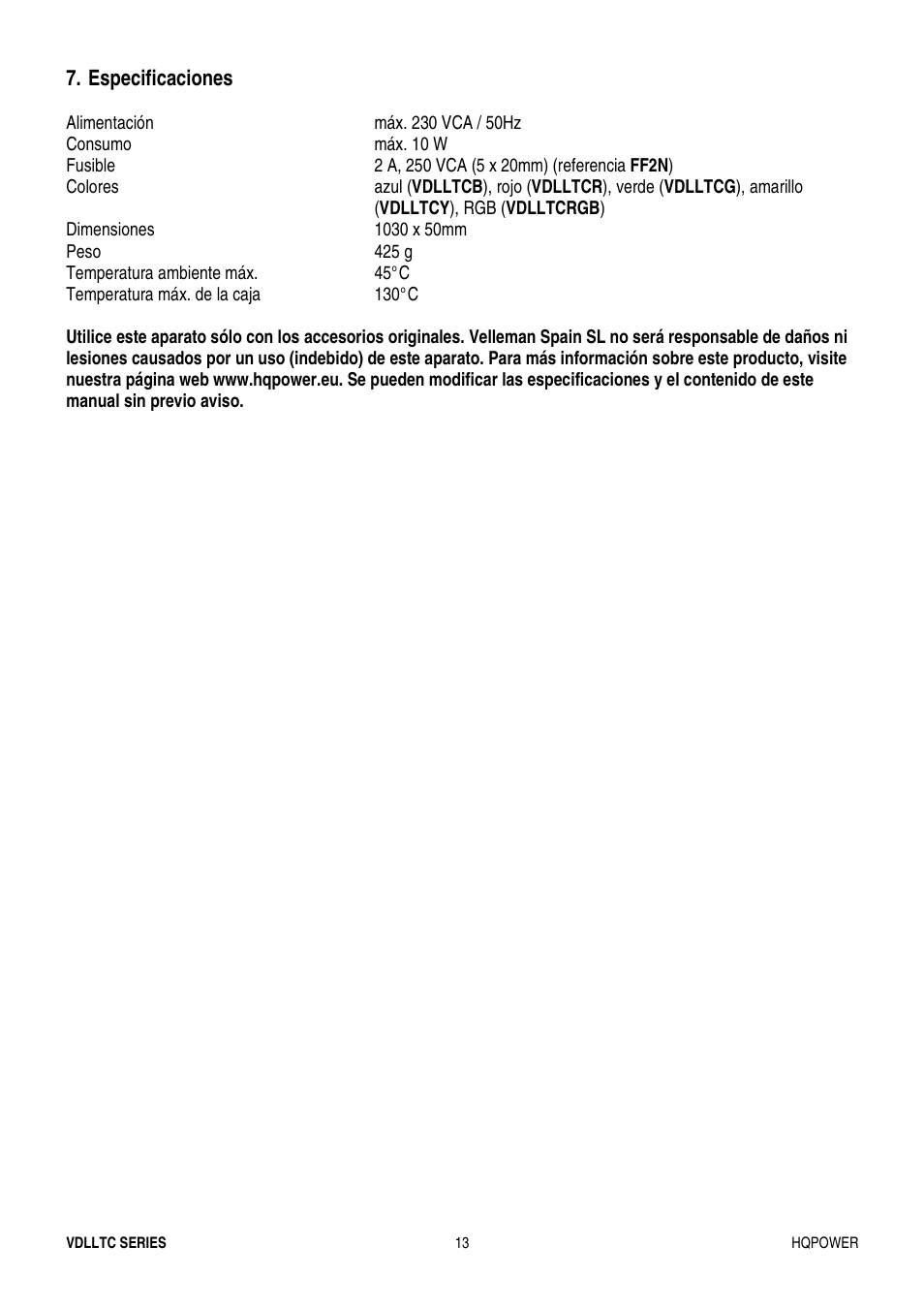 Velleman VDLLTC series User Manual | Page 13 / 16