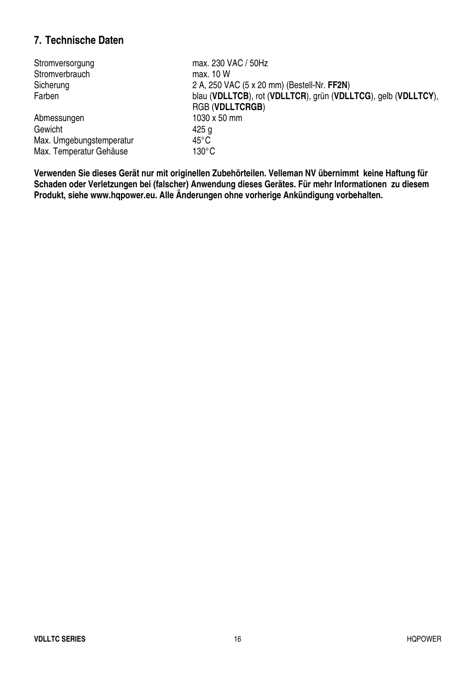 Velleman VDLLTC series User Manual | Page 16 / 16