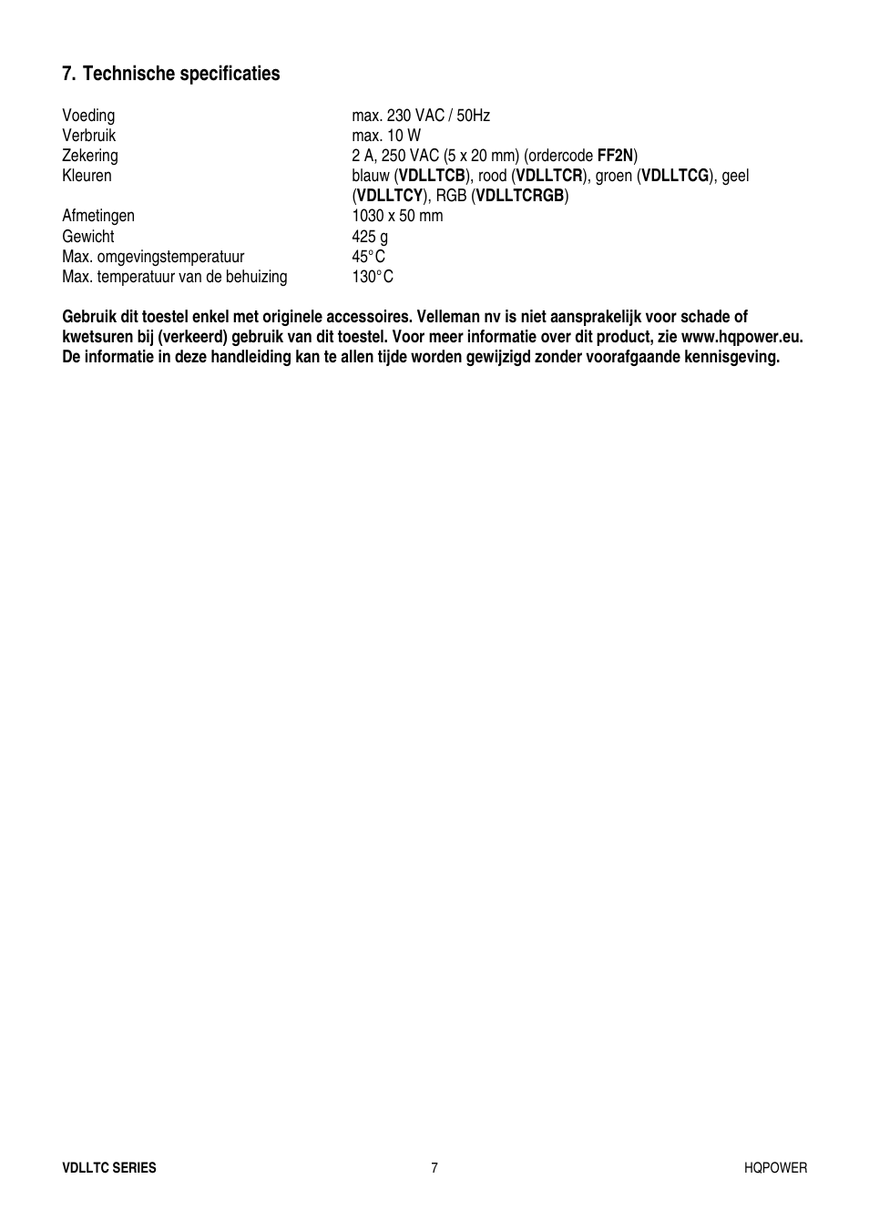 Velleman VDLLTC series User Manual | Page 7 / 16