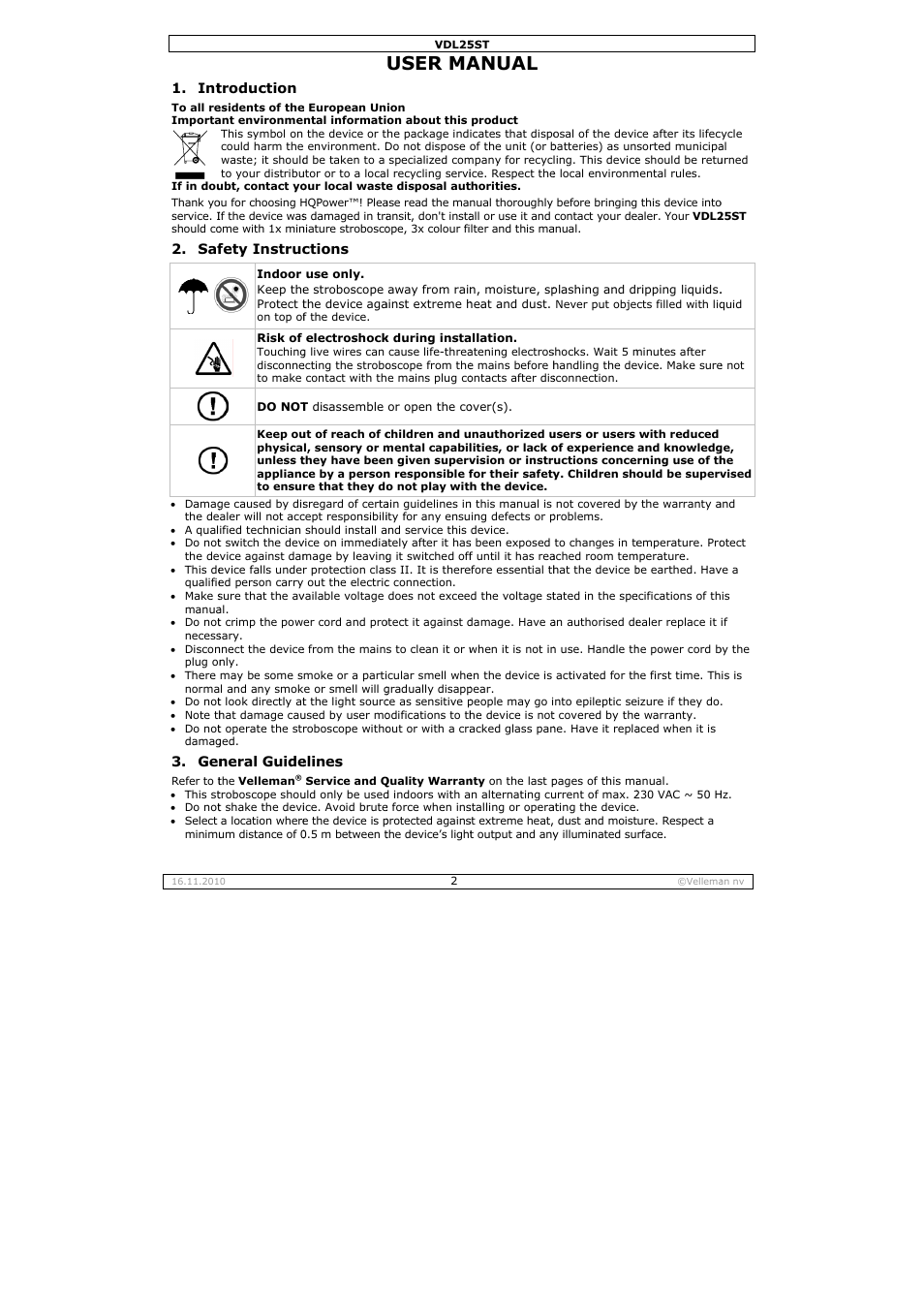 User ma, Anual | Velleman VDL25ST User Manual | Page 2 / 13