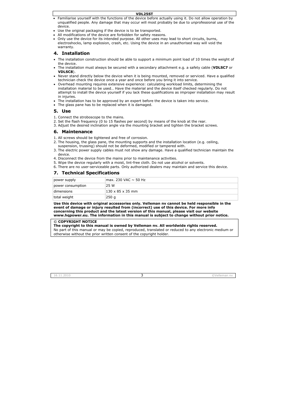 Velleman VDL25ST User Manual | Page 3 / 13