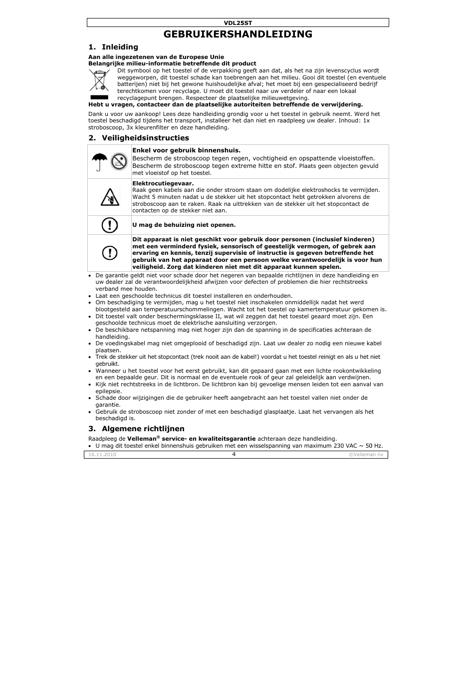 Gebru, Uikersha, Andleid | Ding | Velleman VDL25ST User Manual | Page 4 / 13