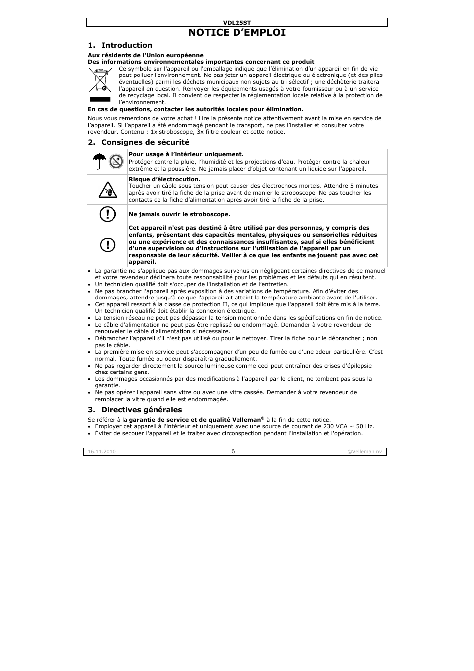 Otice d, Emploi | Velleman VDL25ST User Manual | Page 6 / 13