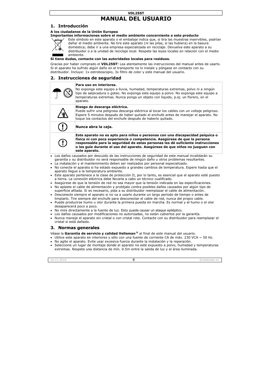 Nual del, L usuar | Velleman VDL25ST User Manual | Page 8 / 13