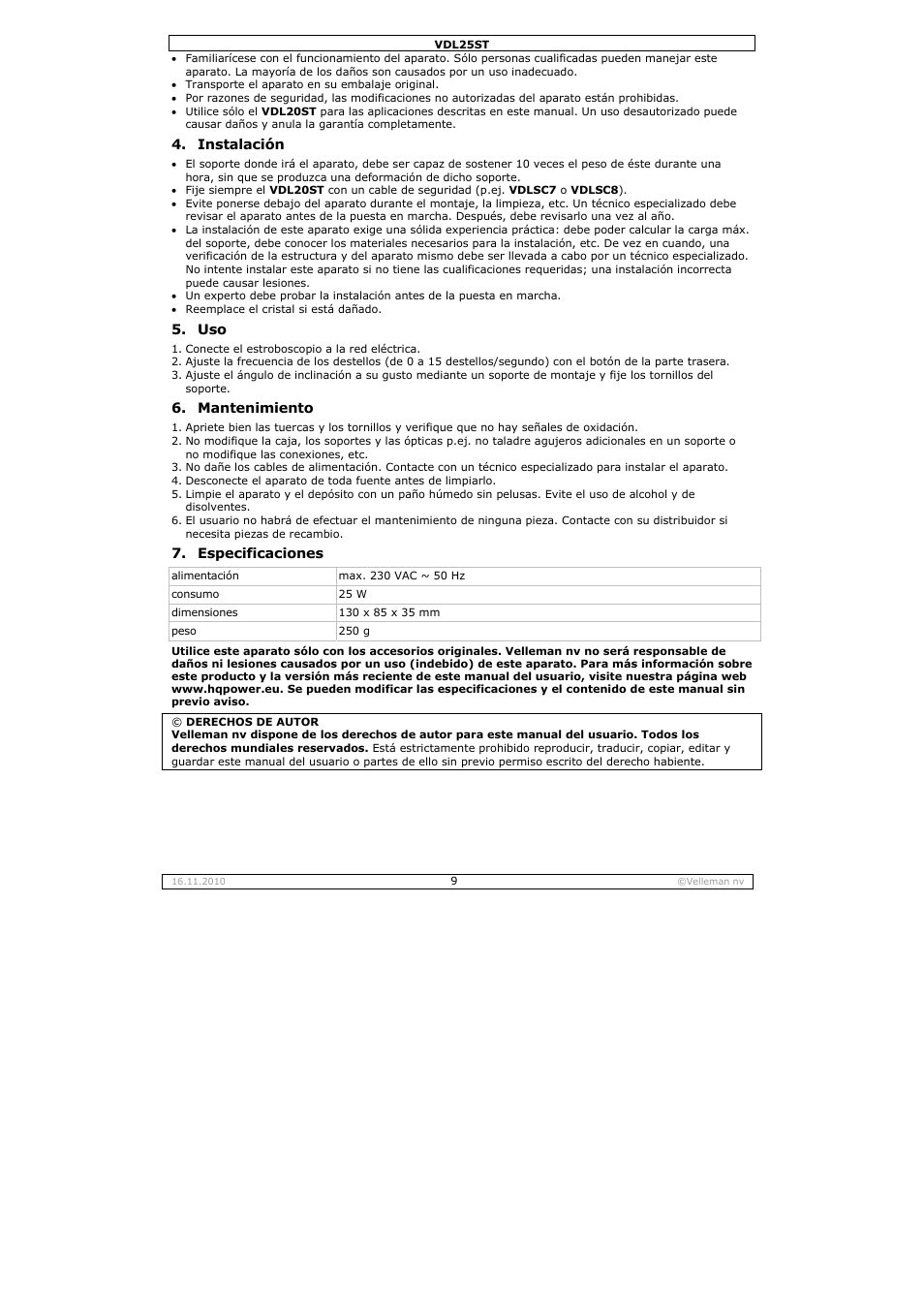 Velleman VDL25ST User Manual | Page 9 / 13