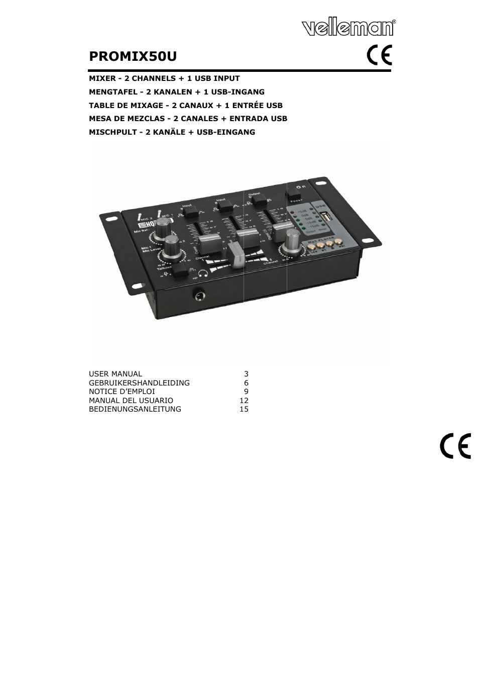 Velleman PROMIX50U User Manual | 19 pages