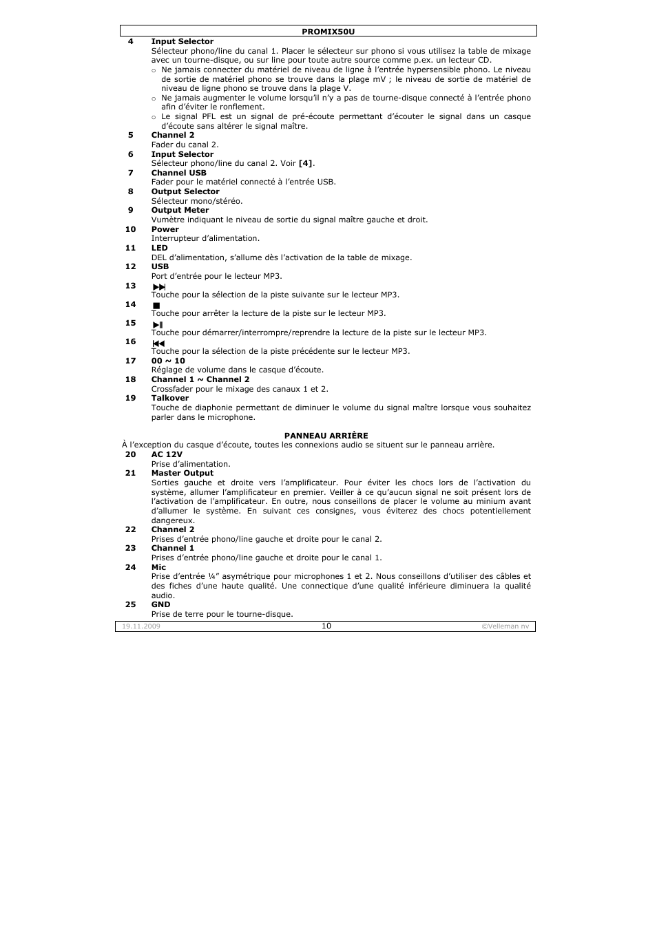 Velleman PROMIX50U User Manual | Page 10 / 19