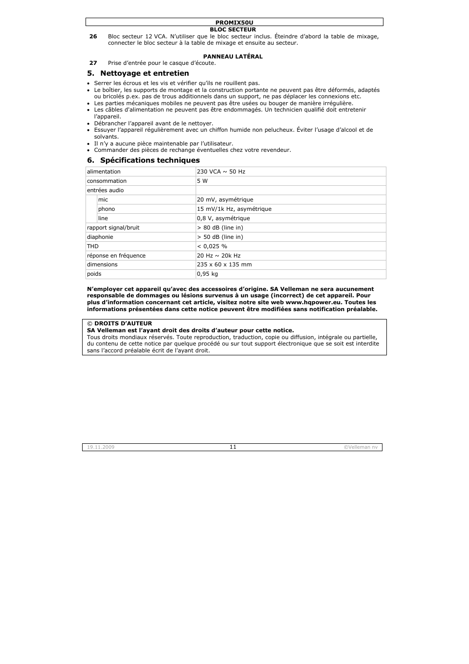 Velleman PROMIX50U User Manual | Page 11 / 19