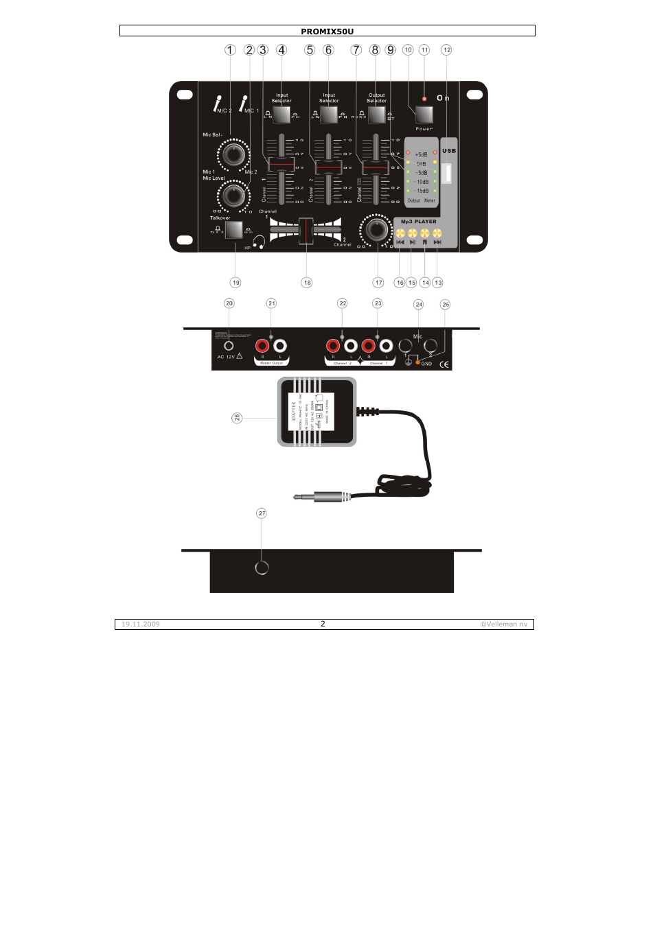 Velleman PROMIX50U User Manual | Page 2 / 19