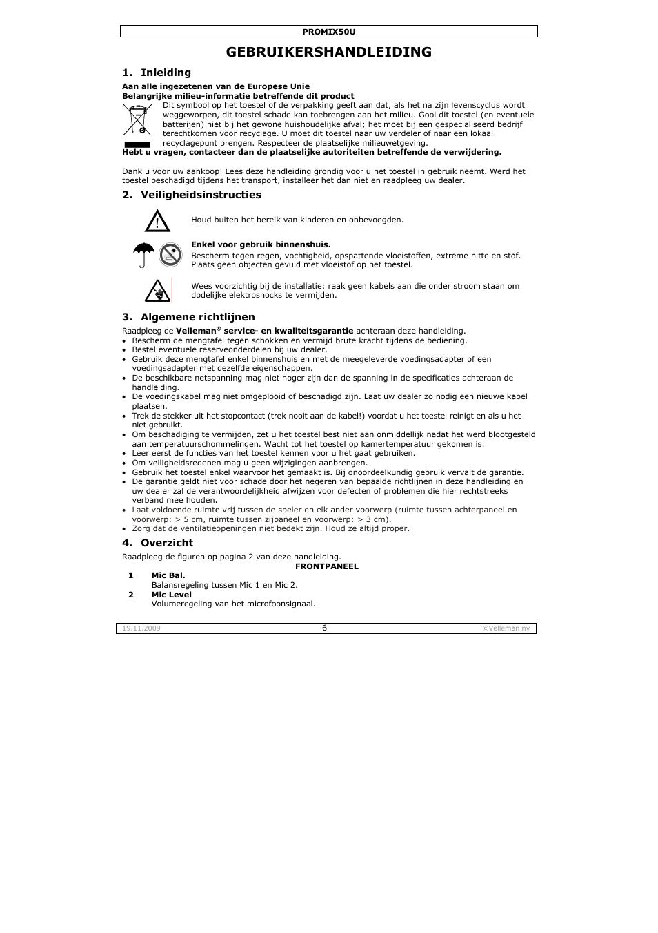 Gebru, Uikersha, Andleid | Ding | Velleman PROMIX50U User Manual | Page 6 / 19