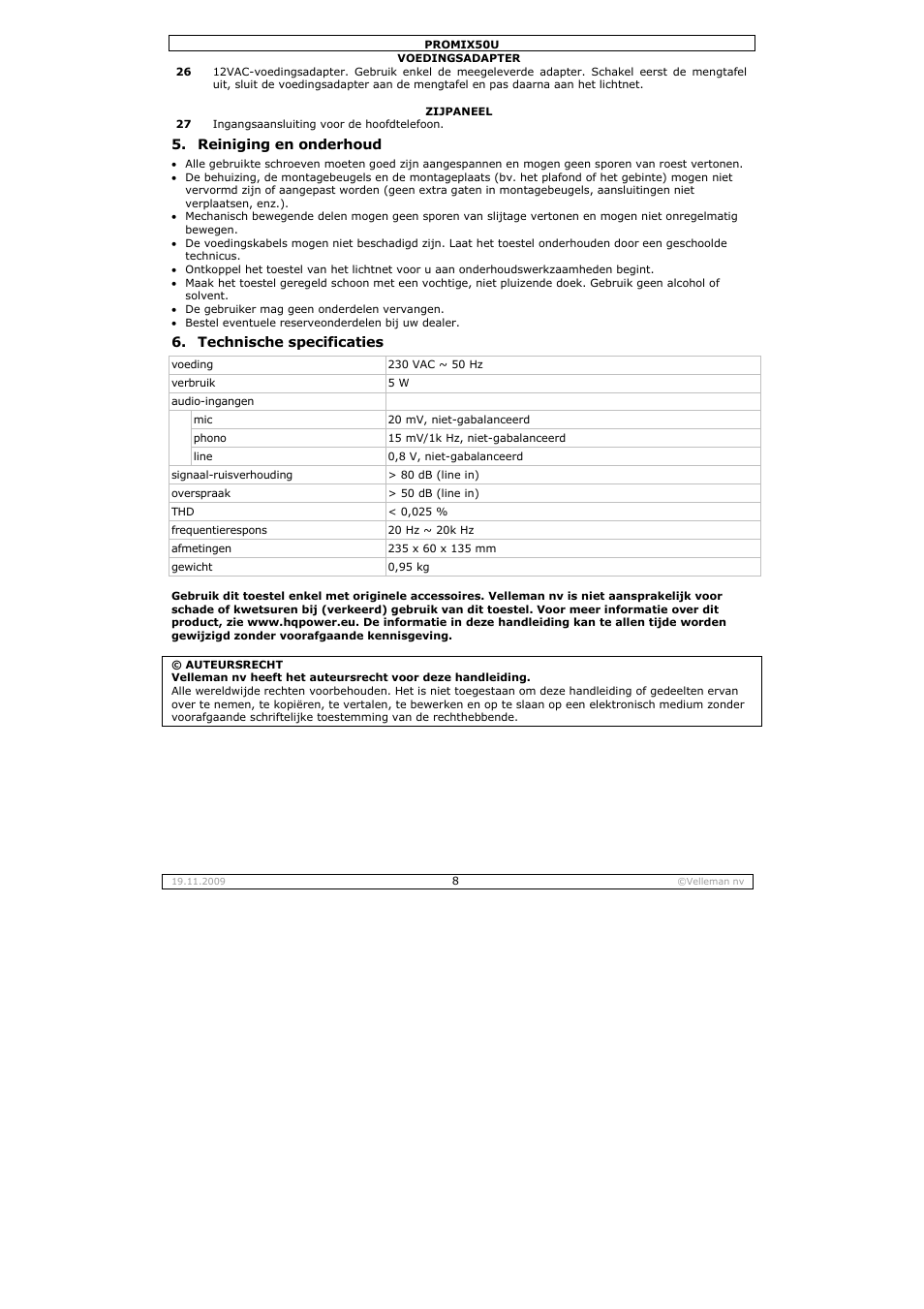 Velleman PROMIX50U User Manual | Page 8 / 19
