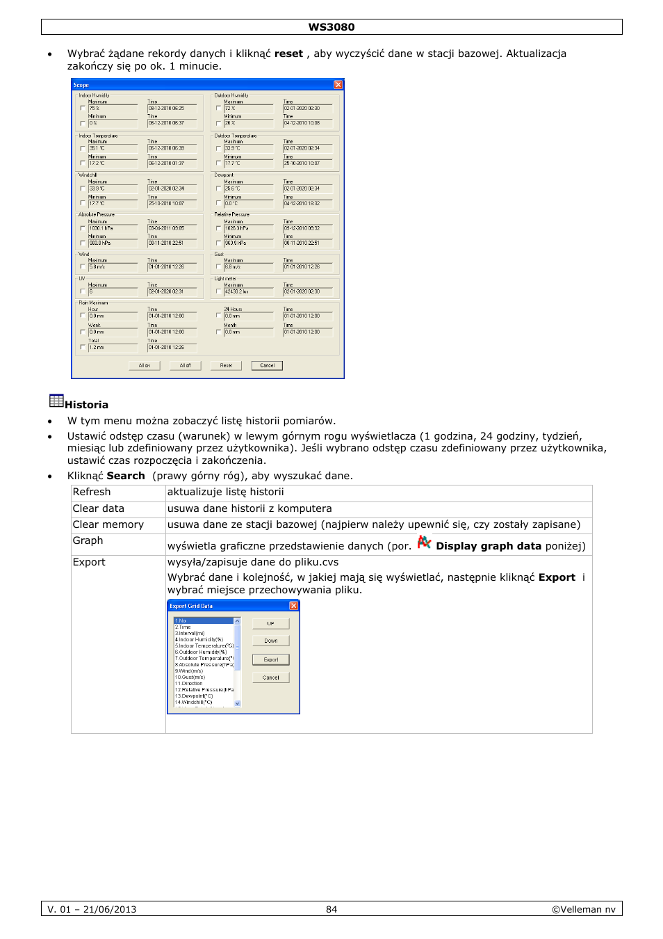 Historia | Velleman WS3080 User Manual | Page 84 / 90