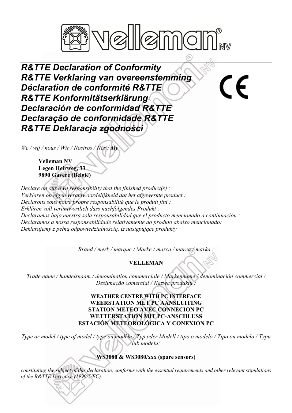 R&tte | Velleman WS3080 User Manual | Page 87 / 90