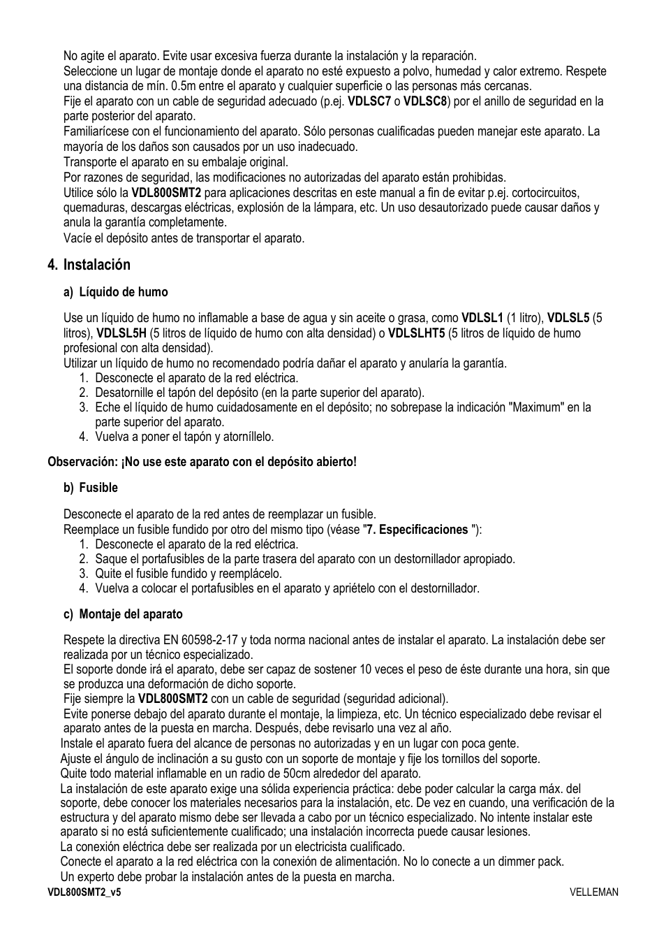 Instalación | Velleman VDL800SMT2 User Manual | Page 12 / 23