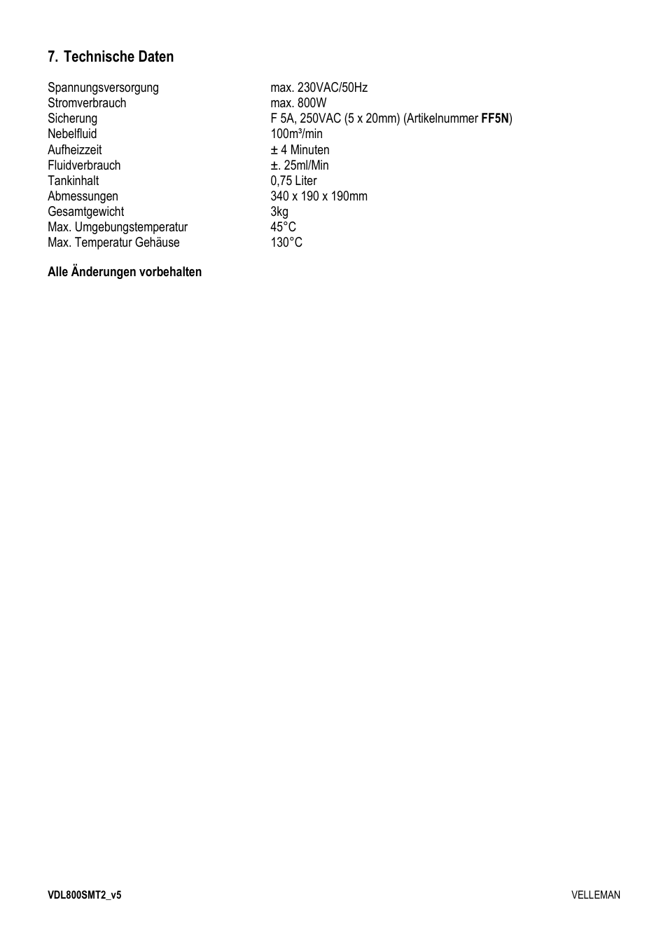 Technische daten | Velleman VDL800SMT2 User Manual | Page 17 / 23