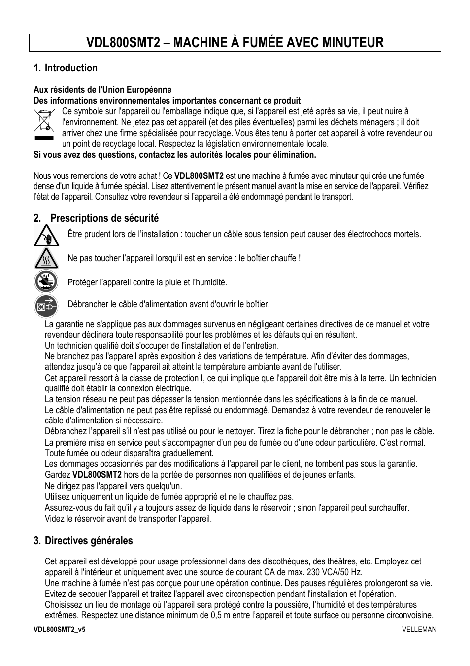 Vdl800smt2 – machine à fumée avec minuteur | Velleman VDL800SMT2 User Manual | Page 8 / 23